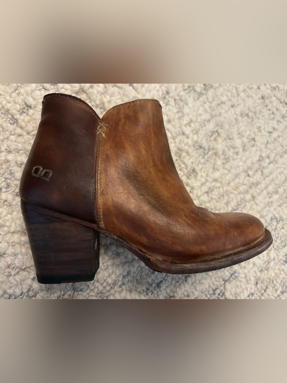 BED STÜ Handmade Brown Leather Ankle Boots Size 6.5 Distressed Block Heel Zip
